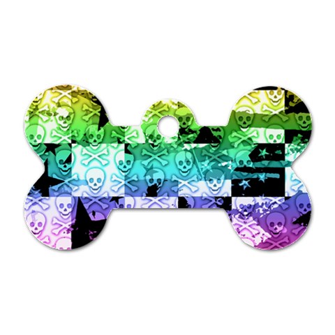 Rainbow Checker Skull Splatter Dog Tag Bone (One Side) from ArtsNow.com Front