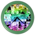 Rainbow Checker Skull Splatter Color Wall Clock