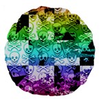 Rainbow Checker Skull Splatter Large 18  Premium Round Cushion 