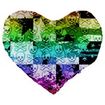 Rainbow Checker Skull Splatter Large 19  Premium Heart Shape Cushion