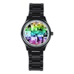 Rainbow Checker Skull Splatter Stainless Steel Round Watch