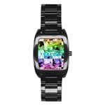 Rainbow Checker Skull Splatter Stainless Steel Barrel Watch