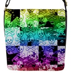 Rainbow Checker Skull Splatter Flap Closure Messenger Bag (S)