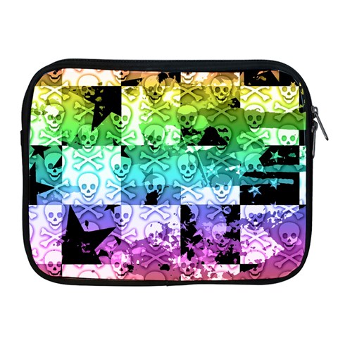 Rainbow Checker Skull Splatter Apple iPad Zipper Case from ArtsNow.com Front