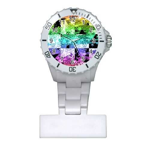 Rainbow Checker Skull Splatter Plastic Nurses Watch from ArtsNow.com Front