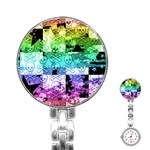 Rainbow Checker Skull Splatter Stainless Steel Nurses Watch