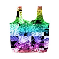 Rainbow Checker Skull Splatter Full Print Recycle Bag (M) from ArtsNow.com Back