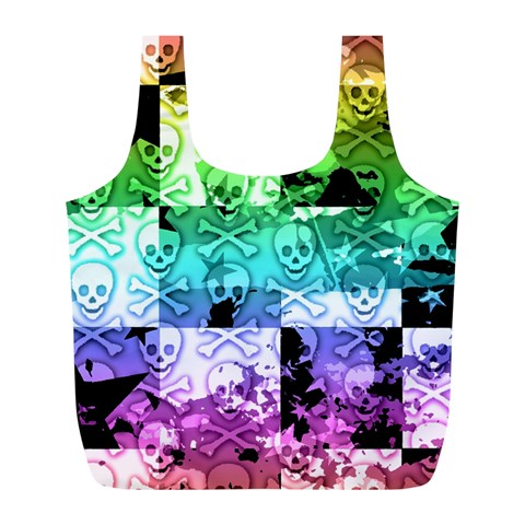 Rainbow Checker Skull Splatter Full Print Recycle Bag (L) from ArtsNow.com Front