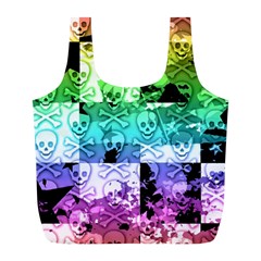 Rainbow Checker Skull Splatter Full Print Recycle Bag (L) from ArtsNow.com Back