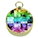 Rainbow Checker Skull Splatter Gold Compass