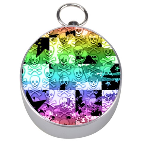 Rainbow Checker Skull Splatter Silver Compass from ArtsNow.com Front