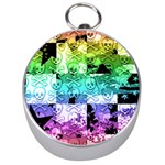 Rainbow Checker Skull Splatter Silver Compass