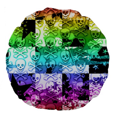 Rainbow Checker Skull Splatter Large 18  Premium Flano Round Cushion  from ArtsNow.com Front