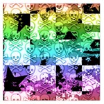 Rainbow Checker Skull Splatter Large Satin Scarf (Square)