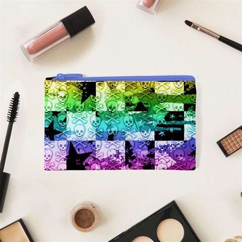 Rainbow Checker Skull Splatter Cosmetic Bag (XS) from ArtsNow.com Front