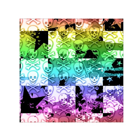 Rainbow Checker Skull Splatter Small Satin Scarf (Square) from ArtsNow.com Front