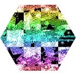 Rainbow Checker Skull Splatter Wooden Puzzle Hexagon