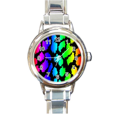 Rainbow Leopard Round Italian Charm Watch from ArtsNow.com Front