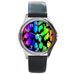 Rainbow Leopard Round Metal Watch
