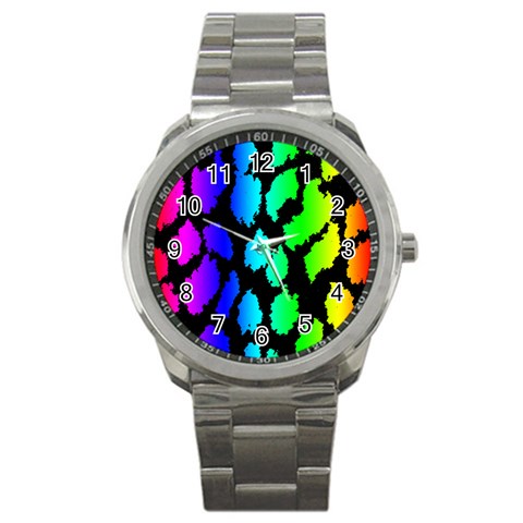 Rainbow Leopard Sport Metal Watch from ArtsNow.com Front