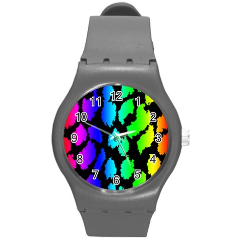 Rainbow Leopard Round Plastic Sport Watch (M) from ArtsNow.com Front
