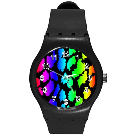 Rainbow Leopard Round Plastic Sport Watch (M) from ArtsNow.com Front