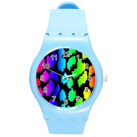 Rainbow Leopard Round Plastic Sport Watch (M) from ArtsNow.com Front