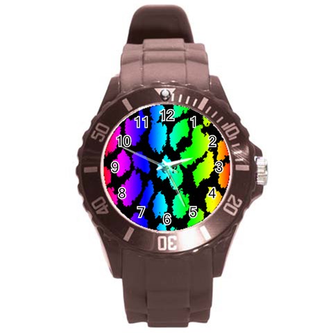 Rainbow Leopard Round Plastic Sport Watch (L) from ArtsNow.com Front