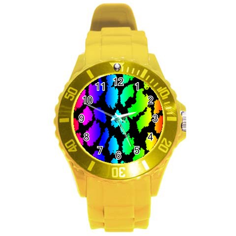 Rainbow Leopard Round Plastic Sport Watch (L) from ArtsNow.com Front
