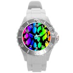 Rainbow Leopard Round Plastic Sport Watch (L)
