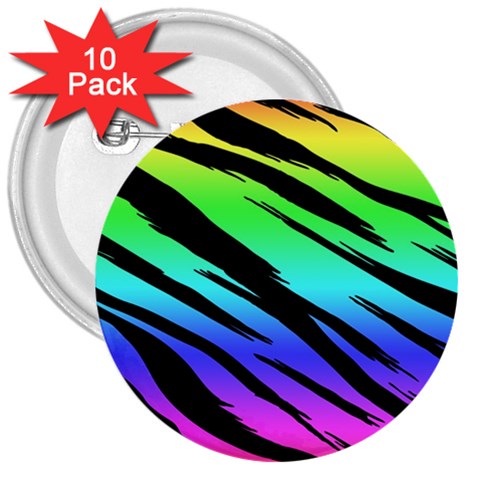Rainbow Tiger 3  Button (10 pack) from ArtsNow.com Front