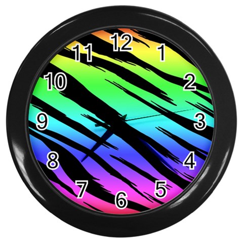 Rainbow Tiger Wall Clock (Black) from ArtsNow.com Front