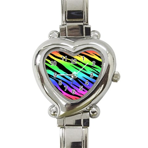 Rainbow Tiger Heart Italian Charm Watch from ArtsNow.com Front