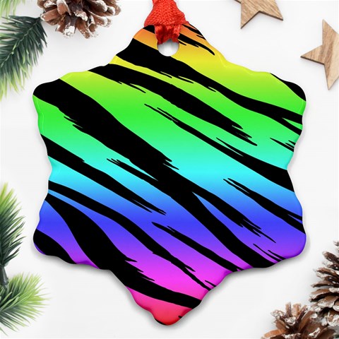 Rainbow Tiger Snowflake Ornament (Two Sides) from ArtsNow.com Front