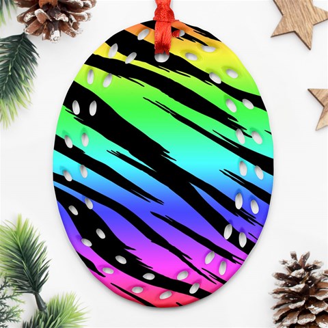 Rainbow Tiger Ornament (Oval Filigree) from ArtsNow.com Front