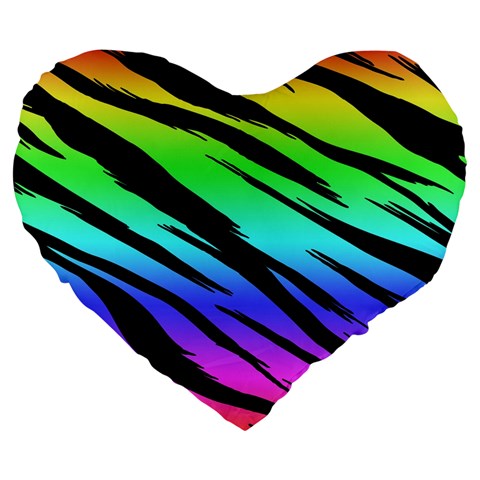 Rainbow Tiger Large 19  Premium Heart Shape Cushion from ArtsNow.com Front