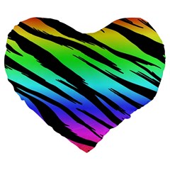Rainbow Tiger Large 19  Premium Heart Shape Cushion from ArtsNow.com Front