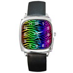 Rainbow Zebra Square Metal Watch