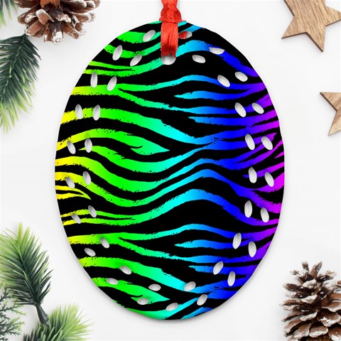 Rainbow Zebra Oval Filigree Ornament (Two Sides) from ArtsNow.com Front