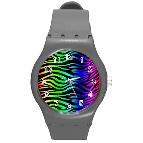 Rainbow Zebra Round Plastic Sport Watch (M) from ArtsNow.com Front