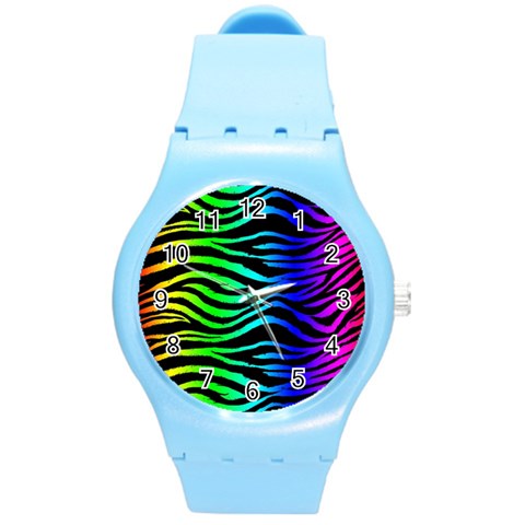 Rainbow Zebra Round Plastic Sport Watch (M) from ArtsNow.com Front