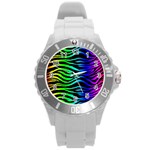Rainbow Zebra Round Plastic Sport Watch (L)