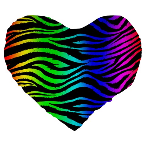 Rainbow Zebra Large 19  Premium Flano Heart Shape Cushion from ArtsNow.com Front