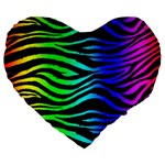 Rainbow Zebra Large 19  Premium Flano Heart Shape Cushion