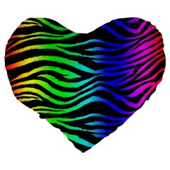 Rainbow Zebra Large 19  Premium Flano Heart Shape Cushion from ArtsNow.com Back