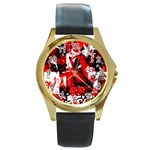 Red Graffiti Round Gold Metal Watch