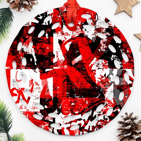 Red Graffiti Round Filigree Ornament (Two Sides) from ArtsNow.com Back