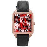 Red Graffiti Rose Gold Leather Watch 