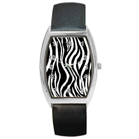 Zebra Pattern Barrel Style Metal Watch from ArtsNow.com Front