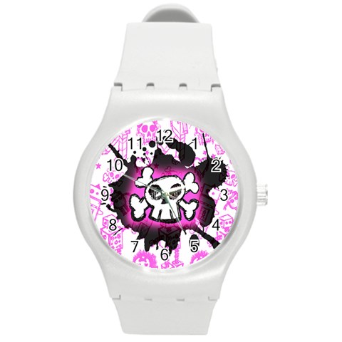 Cartoon Skull Round Plastic Sport Watch (M) from ArtsNow.com Front